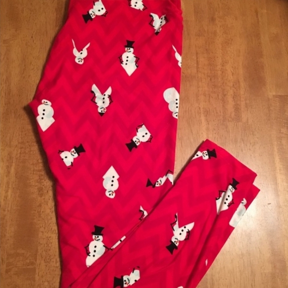 LulaRoe Red Chevron Snowman Legging Holiday Christmas - Picture 5 of 5